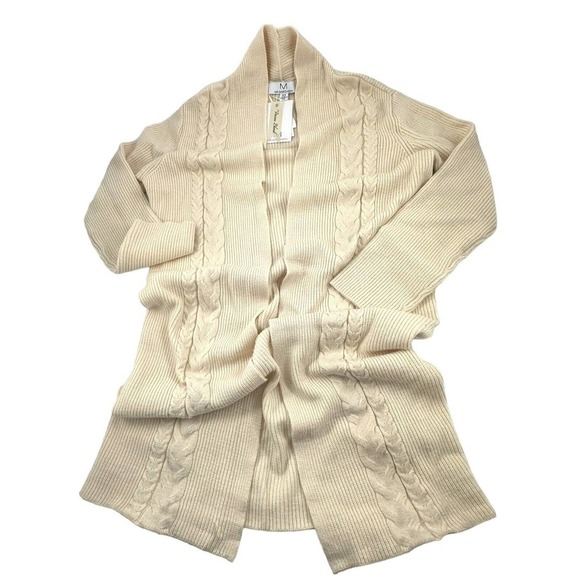 Magaschoni NEW Ivory Cable Knit Open Front Long Cardigan Incredibly Soft Size M - Picture 7 of 15
